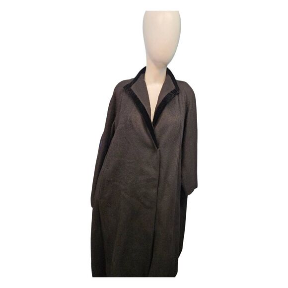 Black Wool Dress Coat Vintage 80's Womens Size Large Bow in Back - Picture 8 of 10